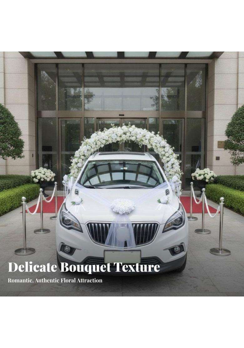 Styleheaven White and Cream Wedding Car Garland Green Leaf Accents Bridal - Indya