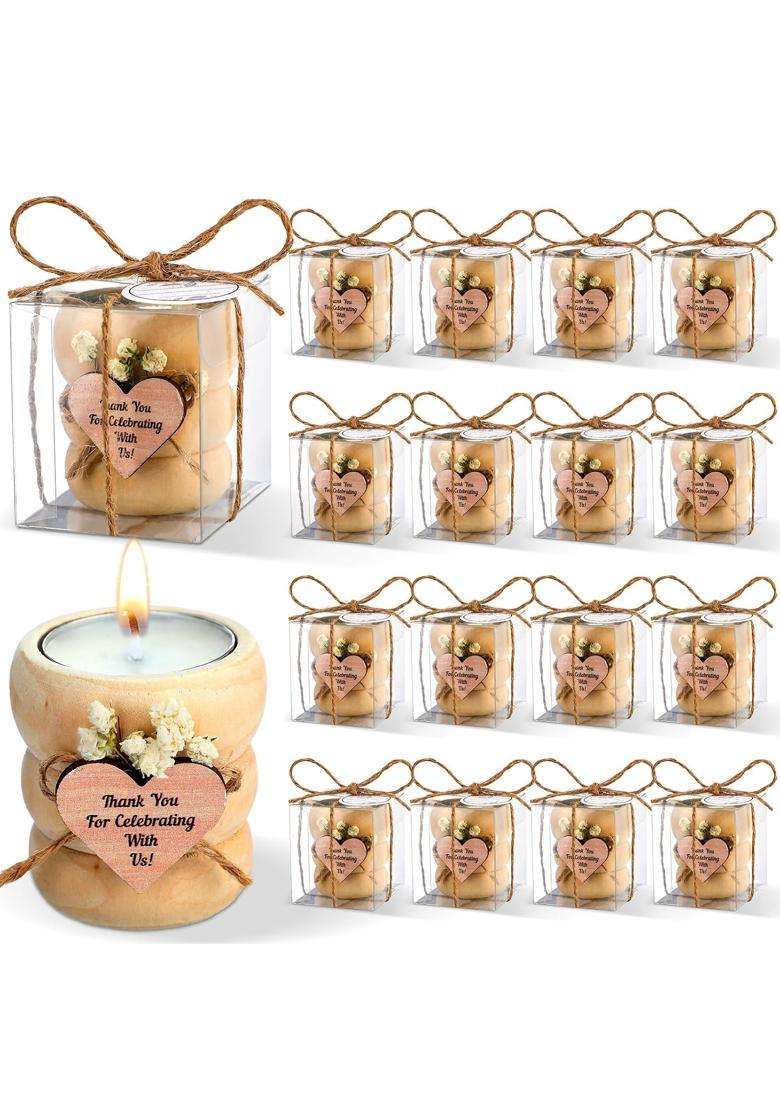 Mtlee 16 Pack Wooden Tealight Candle Holders Kit Wedding Bridal Shower Candles Thank You Guest Gifts Cylinder - Indya