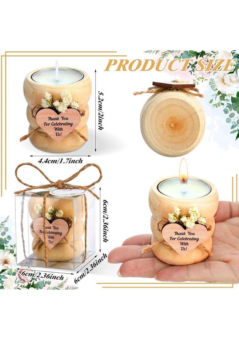 Mtlee 16 Pack Wooden Tealight Candle Holders Kit Wedding Bridal Shower Candles Thank You Guest Gifts Cylinder - Indya