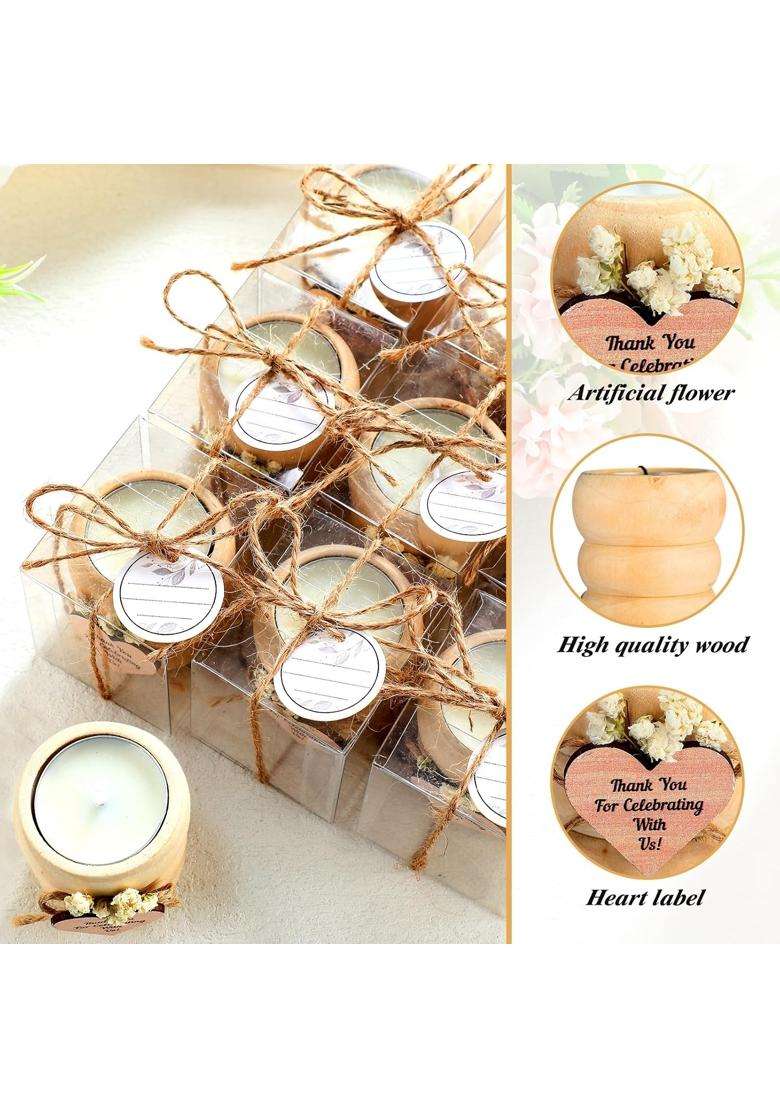 Mtlee 16 Pack Wooden Tealight Candle Holders Kit Wedding Bridal Shower Candles Thank You Guest Gifts Cylinder - Indya