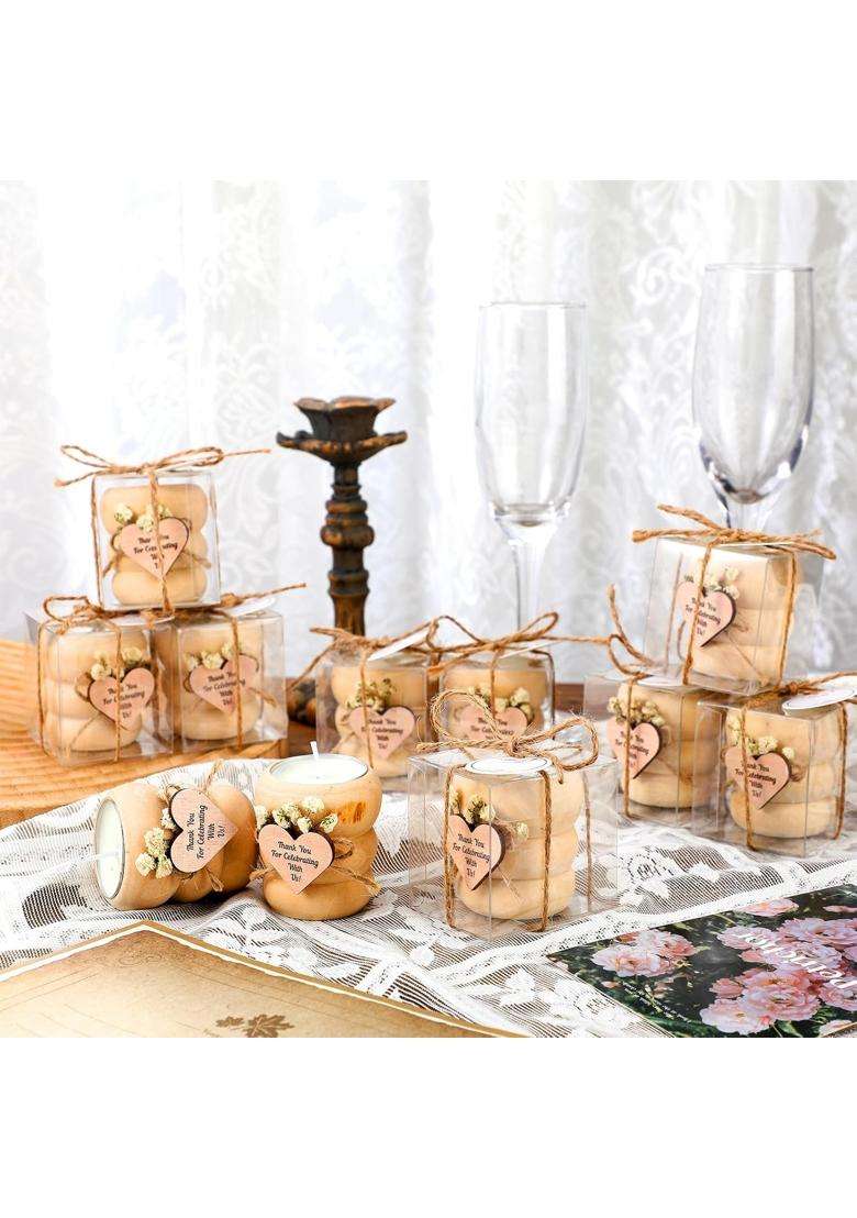 Mtlee 16 Pack Wooden Tealight Candle Holders Kit Wedding Bridal Shower Candles Thank You Guest Gifts Cylinder - Indya