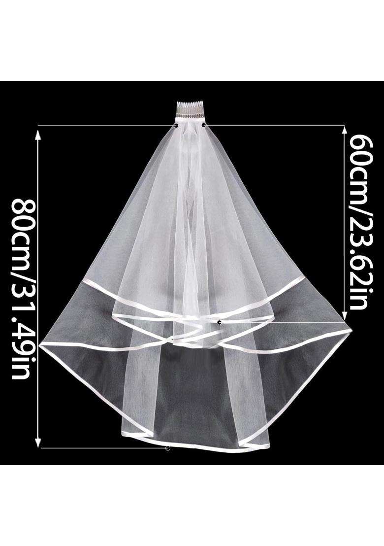 Reofrey White Womens Simple Tulle Short Wedding Veil Ribbon - Indya