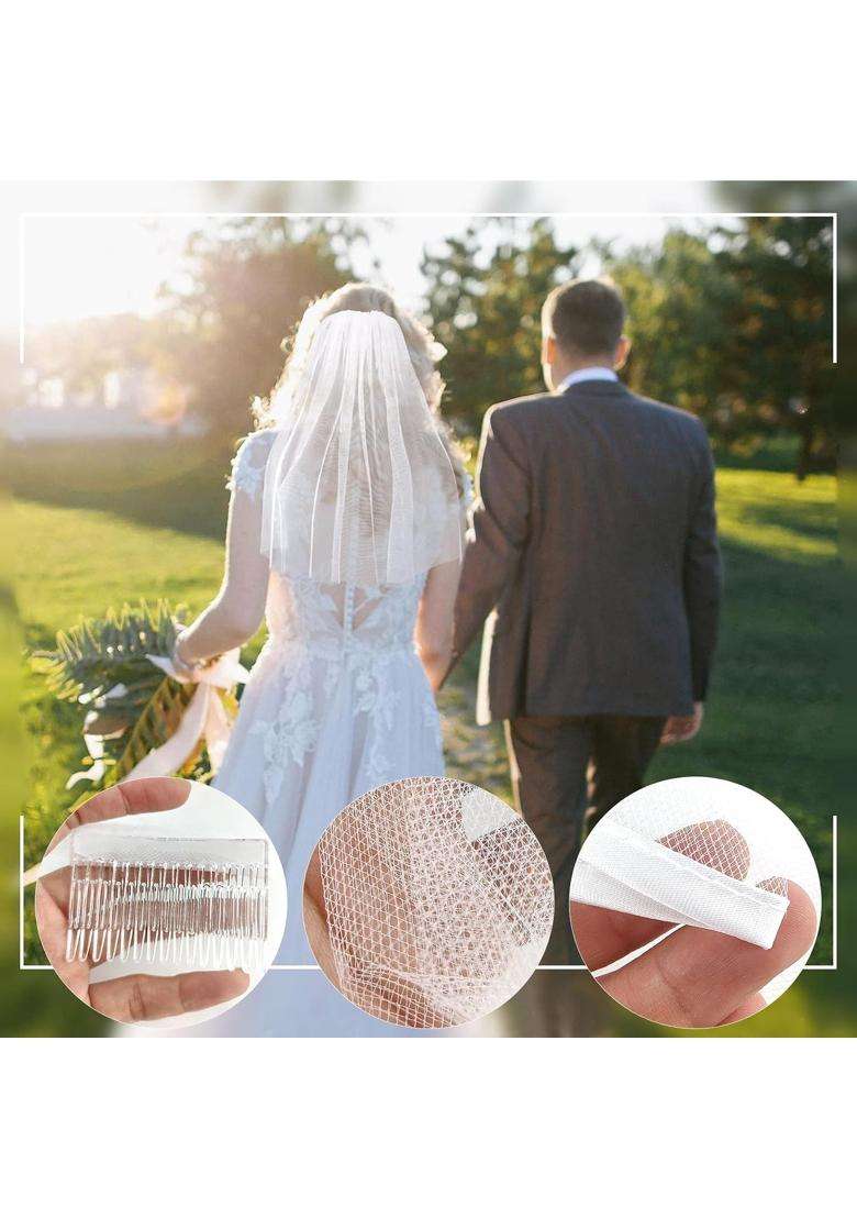 Reofrey White Womens Simple Tulle Short Wedding Veil Ribbon - Indya
