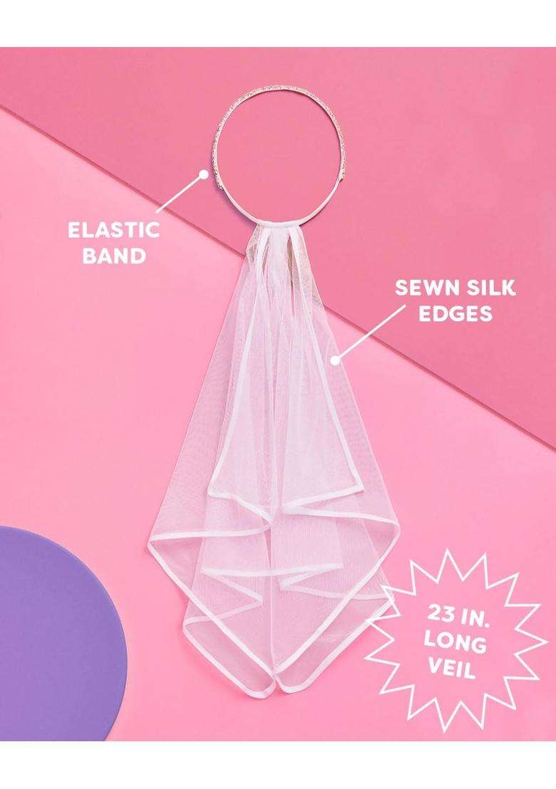 Xo Fetti White Xo Fetti Bachelorette Party Decorations Veil Crystal Veil Pack of 1 - Indya