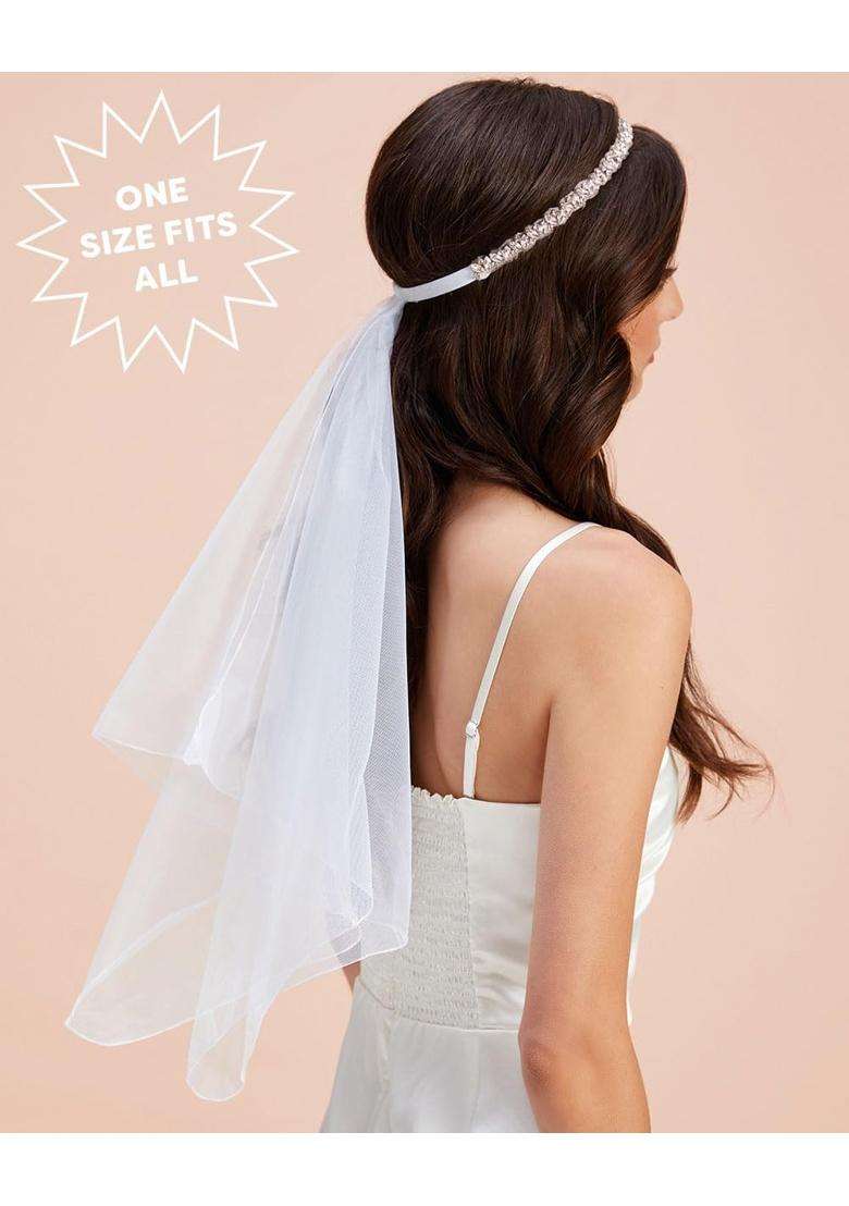 Xo Fetti White Xo Fetti Bachelorette Party Decorations Veil Crystal Veil Pack of 1 - Indya