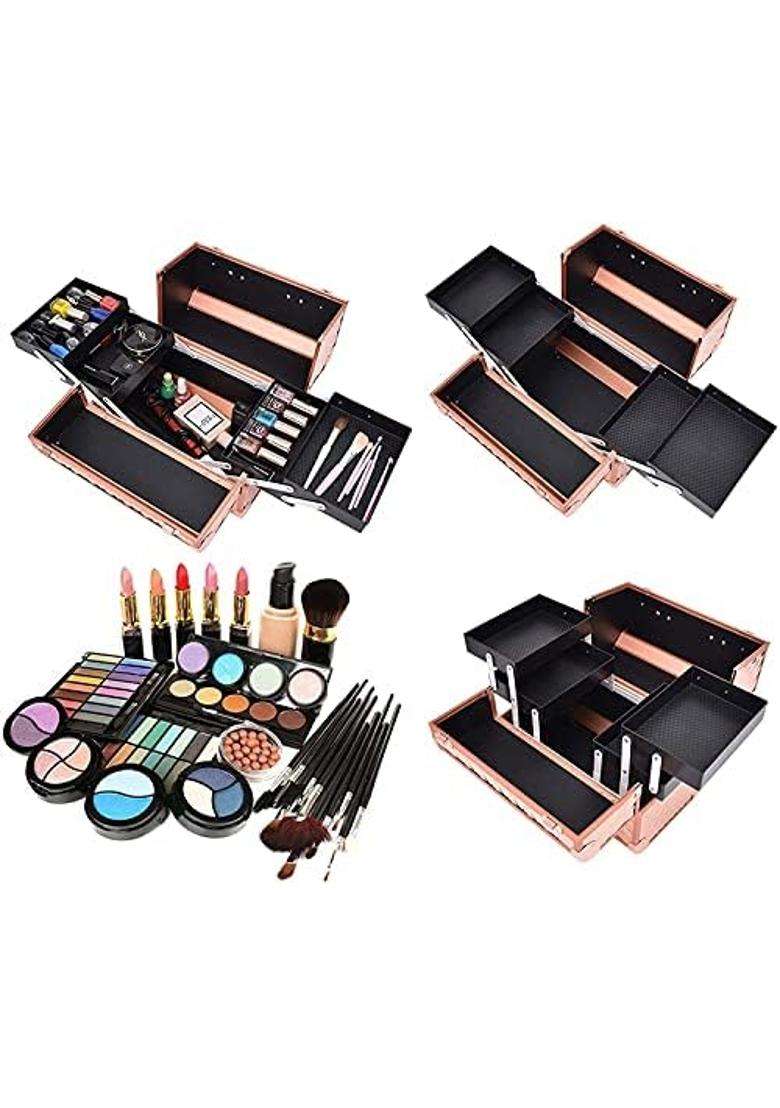 Adson Professional Beauty Makeup Cosmetic Vanity Case Box Golden - Indya