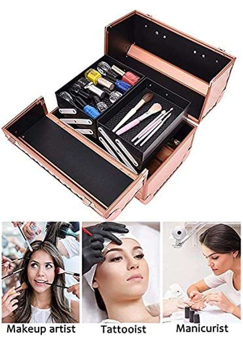 Adson Professional Beauty Makeup Cosmetic Vanity Case Box Golden - Indya