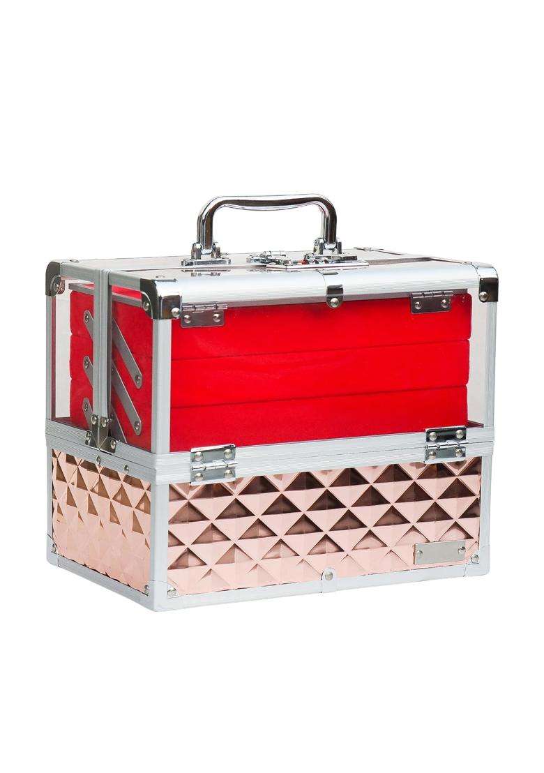 Adson Professional Beauty Cosmetic Makeup Vanity Box Train Case with Folding Mirror Rose Gold - Indya