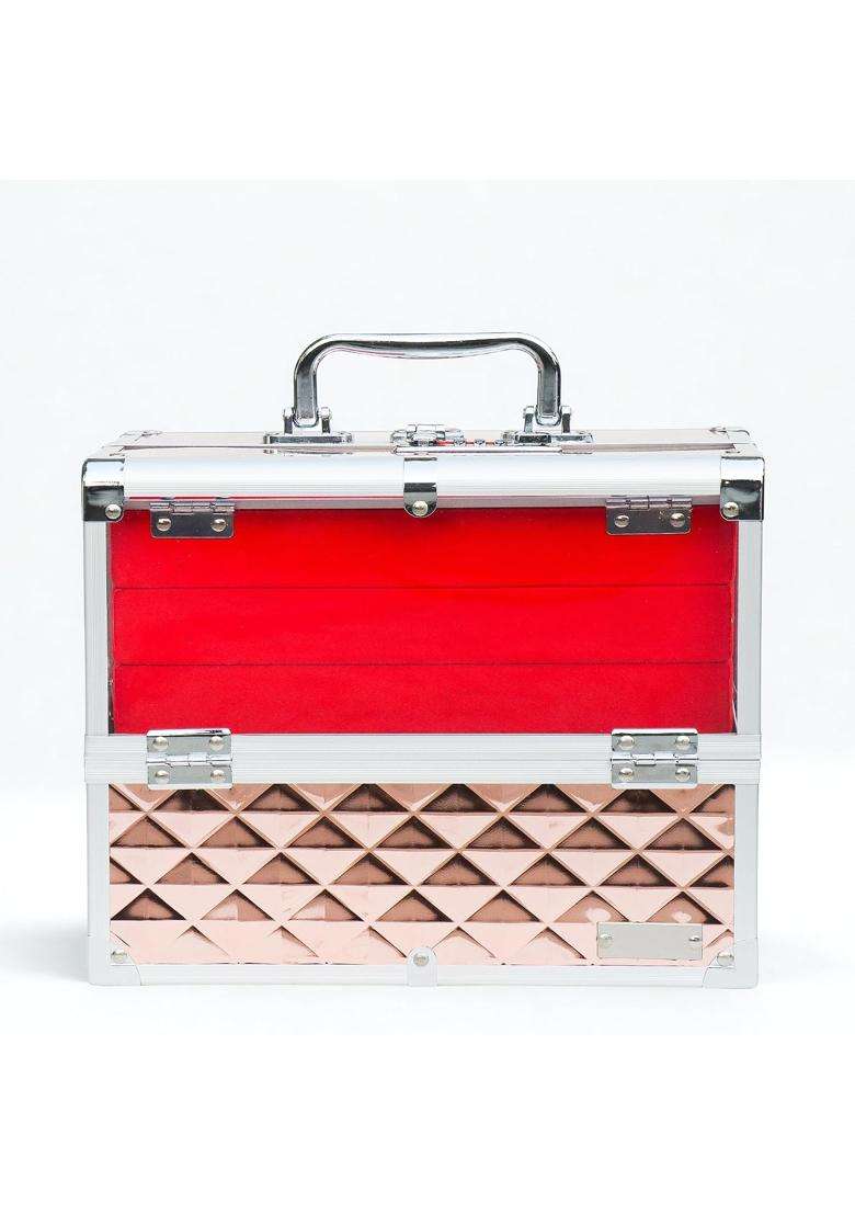 Adson Professional Beauty Cosmetic Makeup Vanity Box Train Case with Folding Mirror Rose Gold - Indya