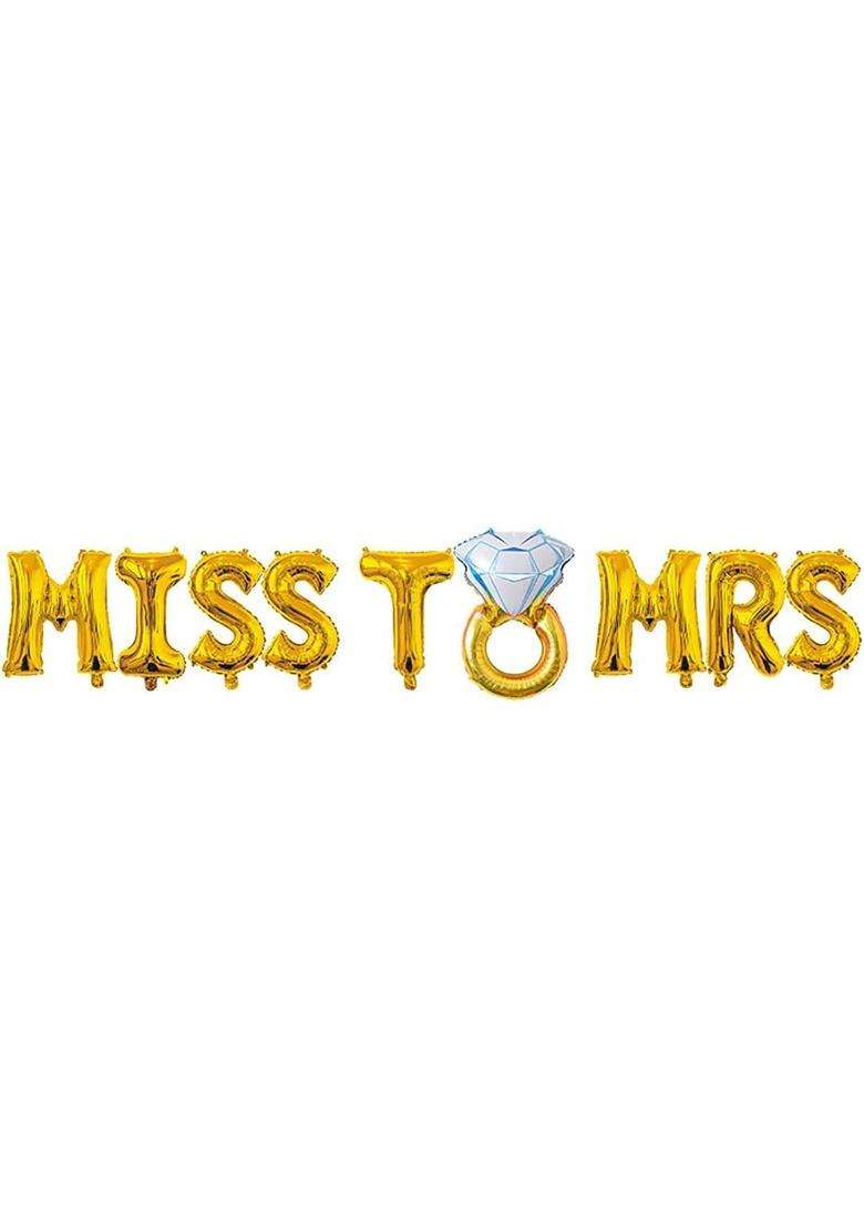 Shuntai Gold Engagement Party Decorations Ring Balloons Gold 16 Inch Miss to Mrs Letter Balloons Banner Kit - Indya
