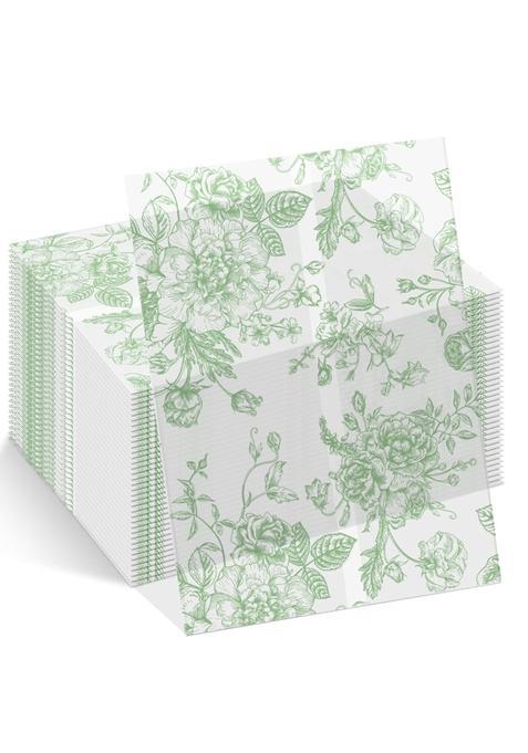 Forrafun 100 Pack Sage Green Floral Vellum Jackets Bulk for 5x7 Invitations Pre Folded Vellum Paper Envelope
