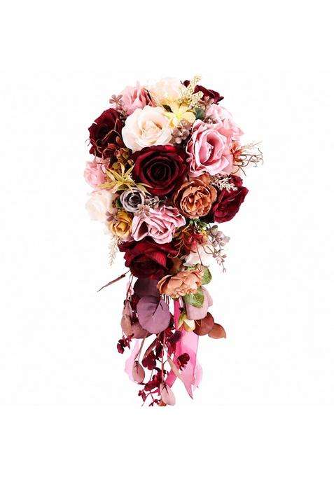 Zoomella Photography Prop Flower Arrangement Burdy Cascading Bridal Hand Bouquet for Brides Keepsake Display
