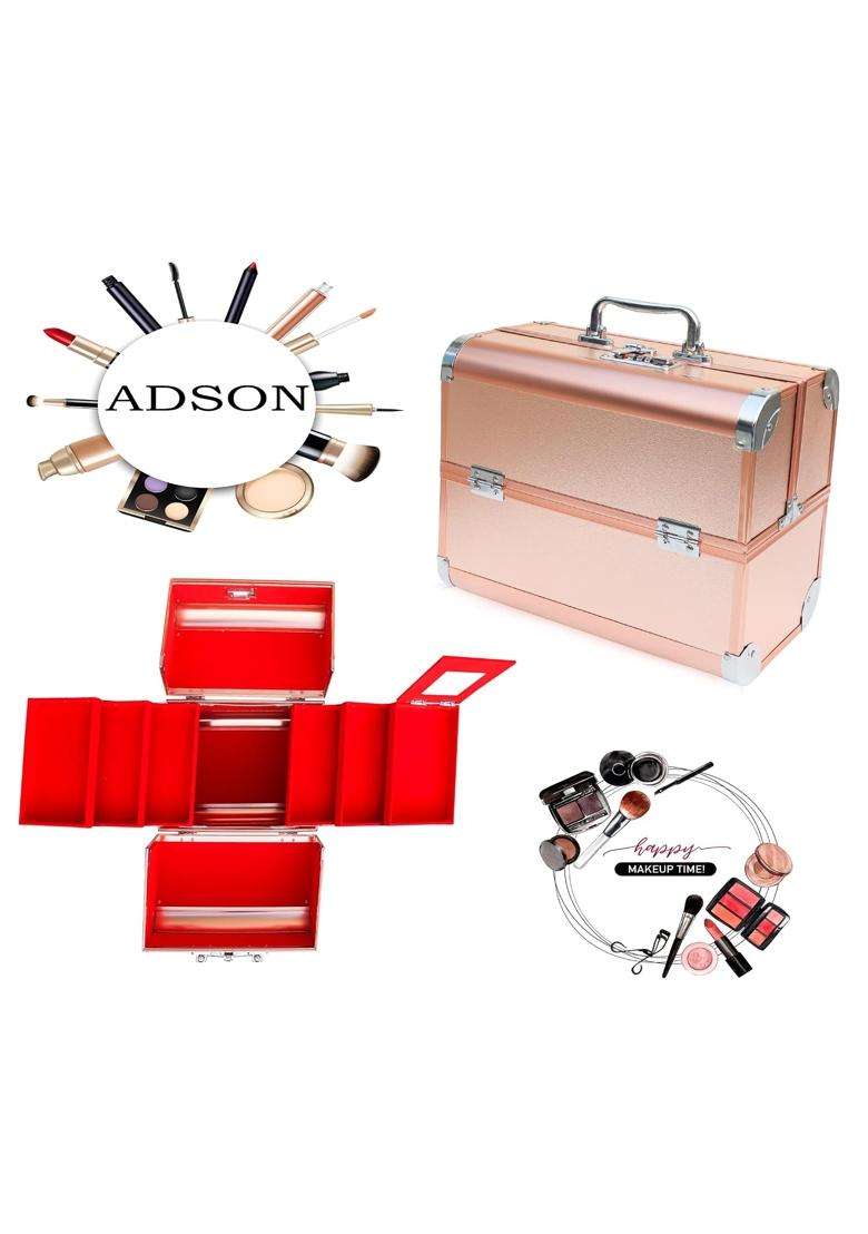 Adson Professional Beauty Makeup Cosmetic Vanity Case Box Big Size Rose Gold Daimond Colour - Indya