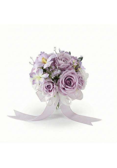 Shopora Artificial Wedding Bouquet with Ribbons Hand Tied Bridal Bouquet Photo Ready Flowers Long Lasting