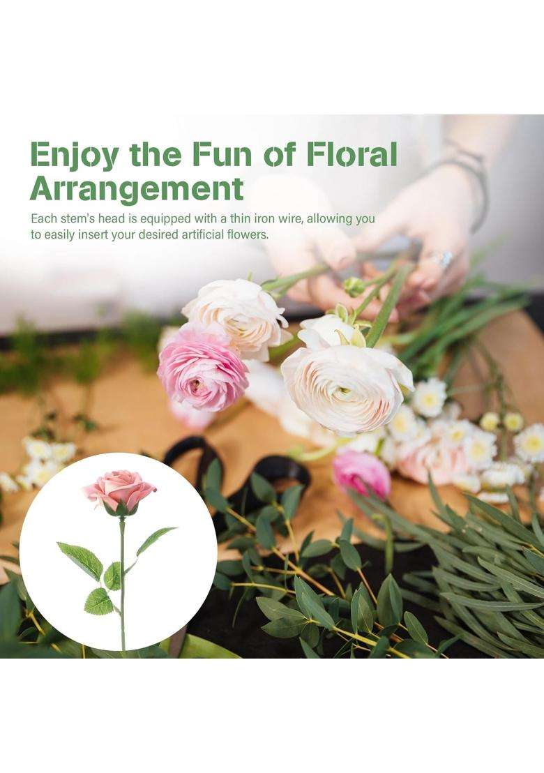 Cdoky 50Pcs Rose Stem and Calyx Kit DIY Floral Wedding Bouquet Party Decor Supply - Indya