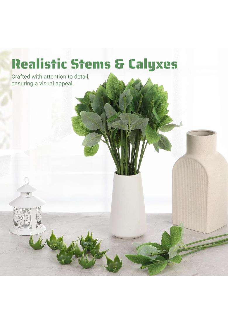 Cdoky 50Pcs Rose Stem and Calyx Kit DIY Floral Wedding Bouquet Party Decor Supply - Indya