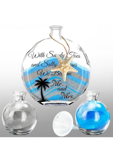 Irenare Unity Sand for Wedding Ceremony Set Include 3 Decorative Vase Blue White Sand