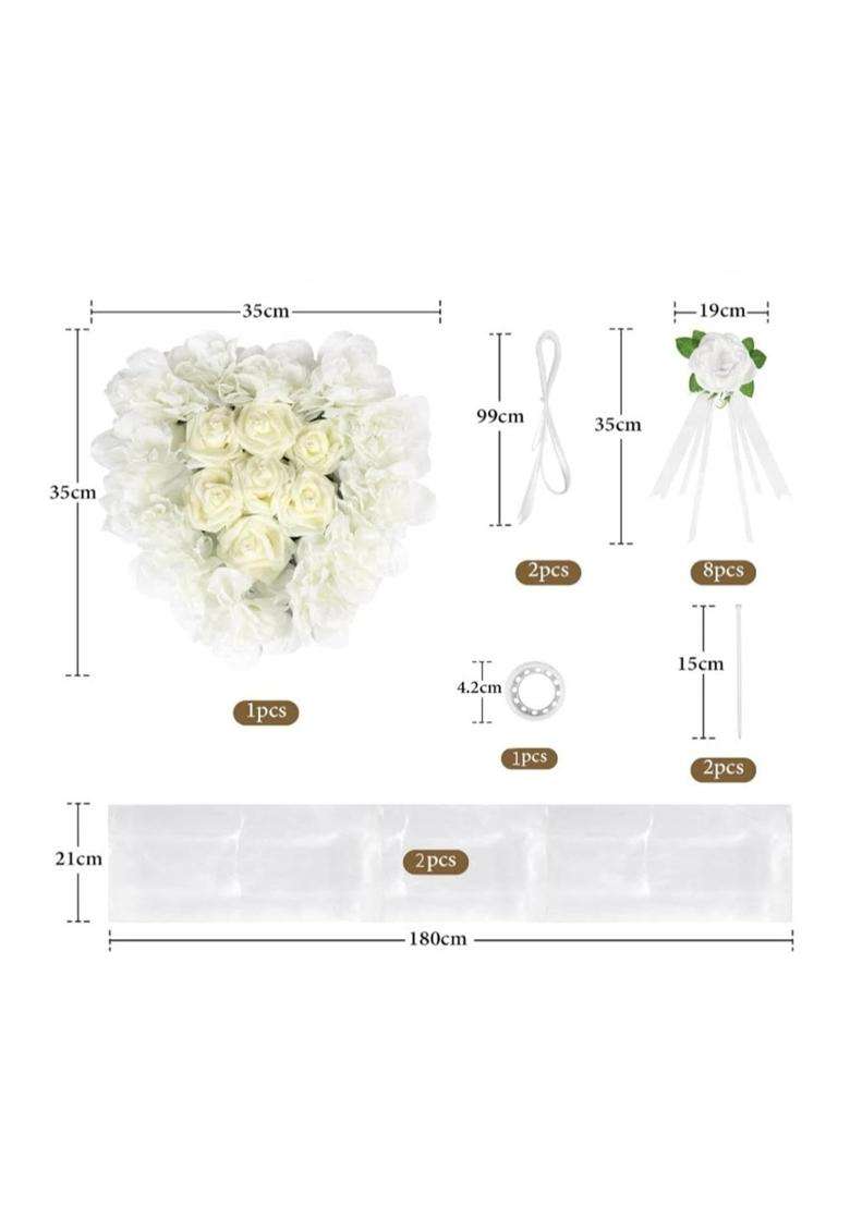 Calandis Wedding Car Garland White and Cream Bridal Car Floral Arrangement Green Leaf Accents Artificial - Indya