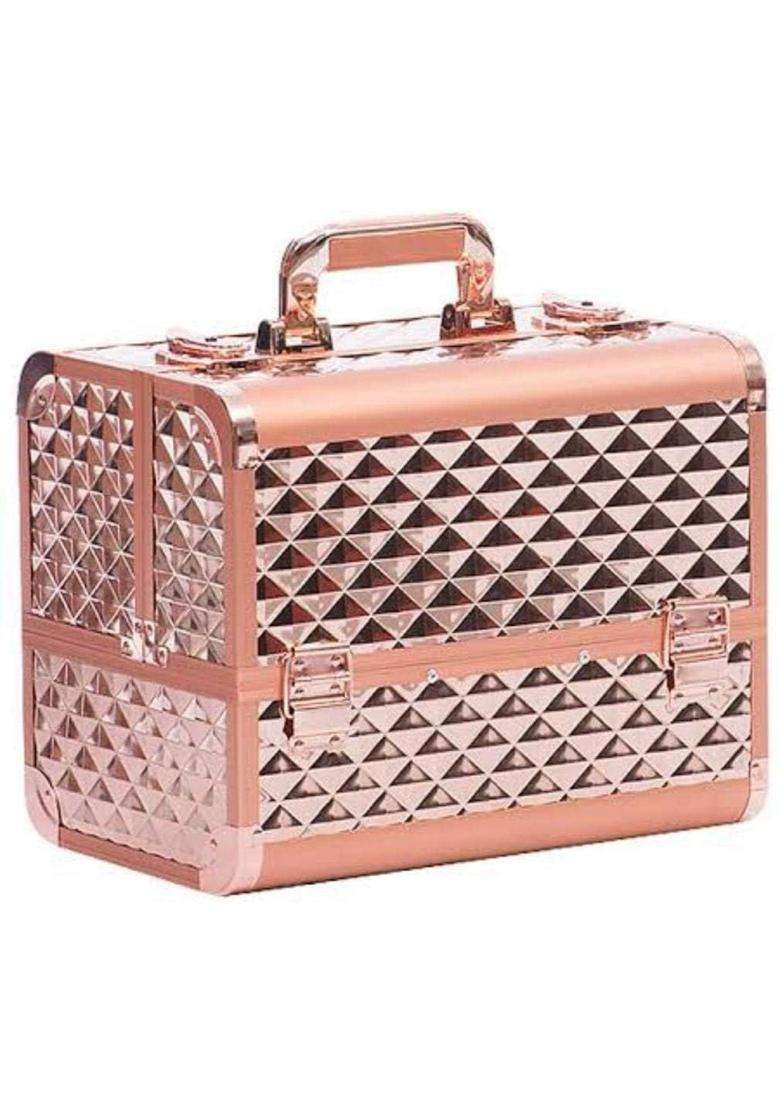 Adson Professional Beauty Makeup Cosmetic Vanity Case Diamond Cut Smoke Rose Gold - Indya