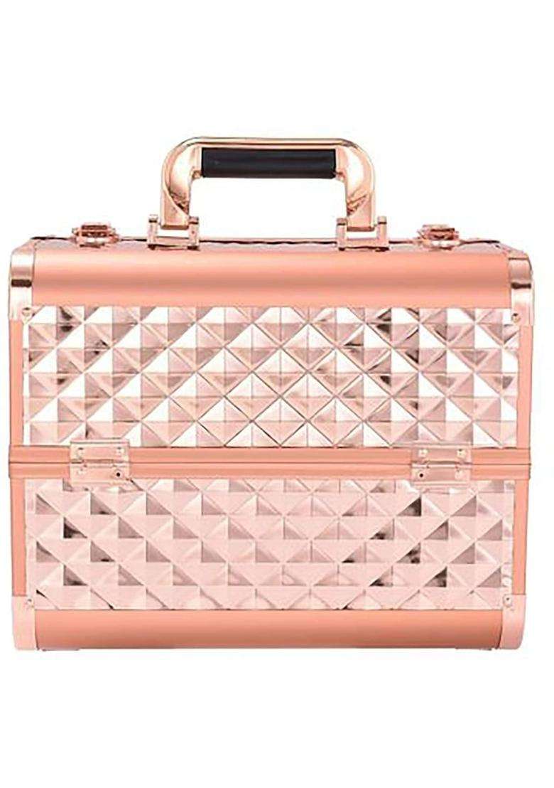 Adson Professional Beauty Makeup Cosmetic Vanity Case Diamond Cut Smoke Rose Gold - Indya
