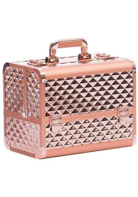 Adson Professional Beauty Makeup Cosmetic Vanity Case Diamond Cut Smoke Rose Gold