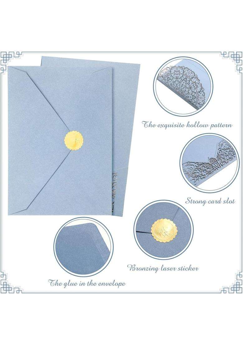 Perkoop 100 Set 5 X 7 Laser Cut Wedding Invitation with Envelopes and Wax Seal Stickers Blank Pocket - Indya