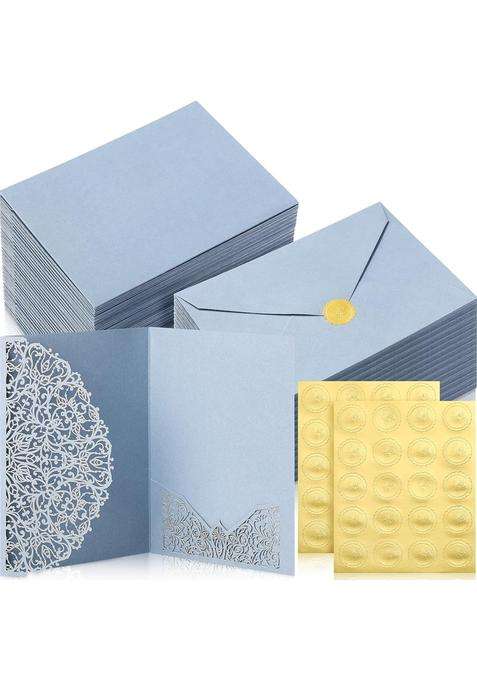 Perkoop 100 Set 5 X 7 Laser Cut Wedding Invitation with Envelopes and Wax Seal Stickers Blank Pocket