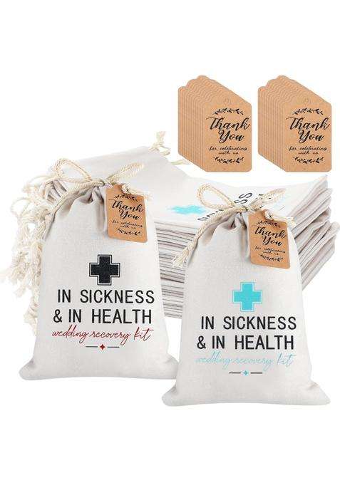 Satinior Multicolor 24 Set Hangover Recovery Kit Bags 5 X 7 in Sickness and Health Wedding Hangover Survival