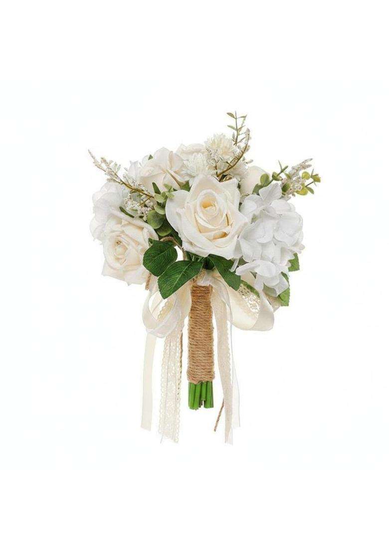 Trendivibe European Style Bridal Handheld Floral Arrangement Realistic Appearance Champagne White Flower - Indya