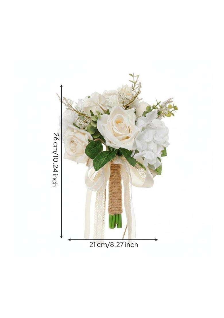 Trendivibe European Style Bridal Handheld Floral Arrangement Realistic Appearance Champagne White Flower - Indya