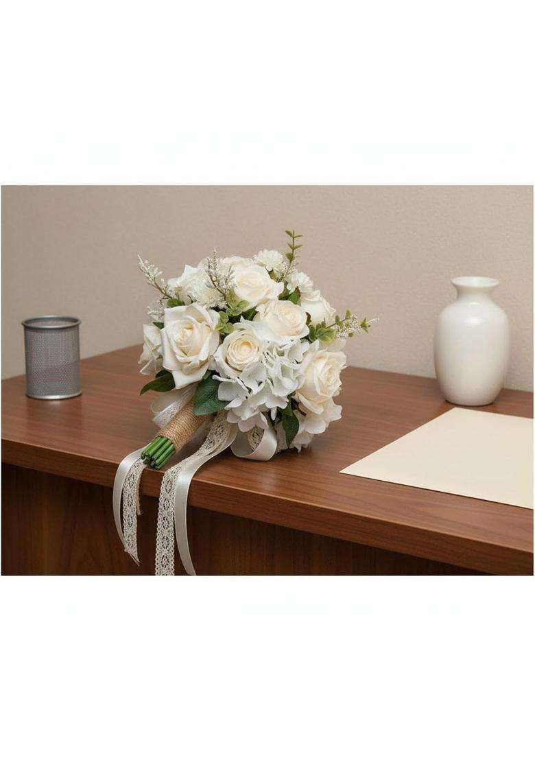 Trendivibe European Style Bridal Handheld Floral Arrangement Realistic Appearance Champagne White Flower - Indya