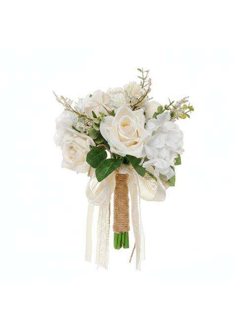 Trendivibe European Style Bridal Handheld Floral Arrangement Realistic Appearance Champagne White Flower