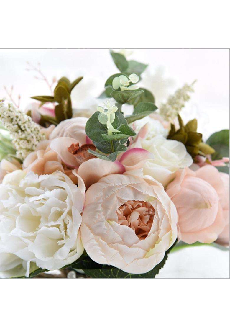 Merryjuly 5Pcs Wedding Bouquet Kit Artificial Roses Peony Lily Bridal Flowers Bouquets Wrist Corsage - Indya