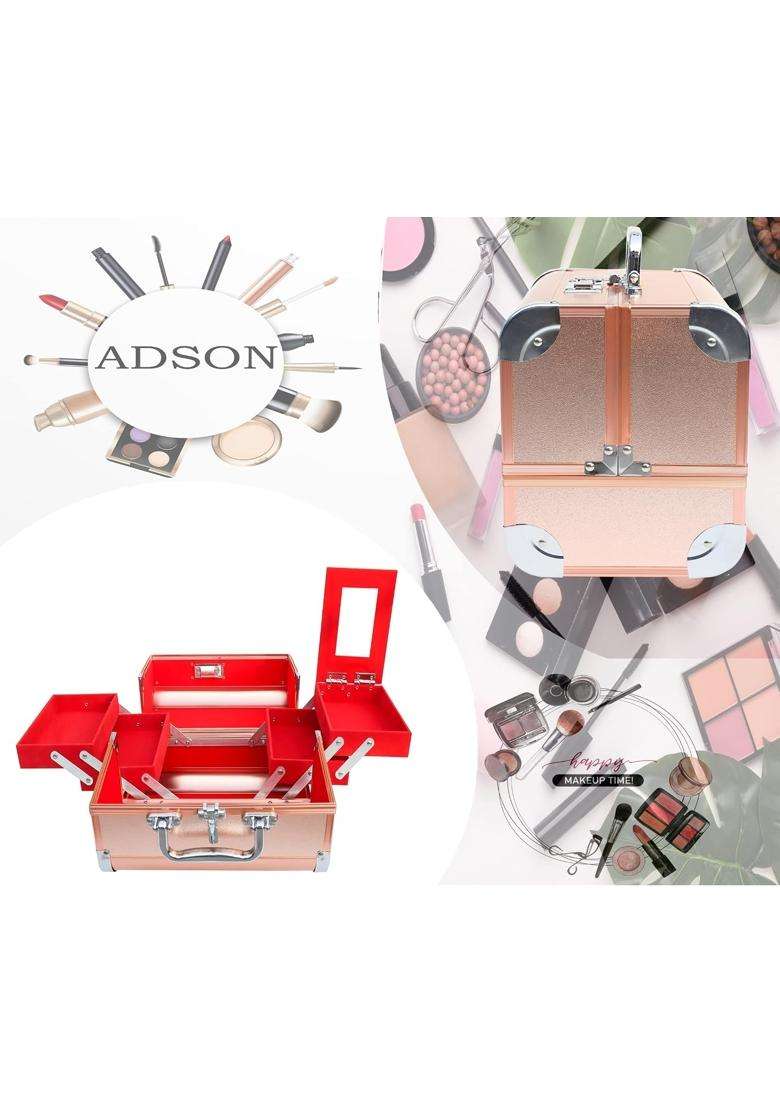 Adson Professional Beauty Makeup Cosmetic Vanity Case Box Rose Gold - Indya