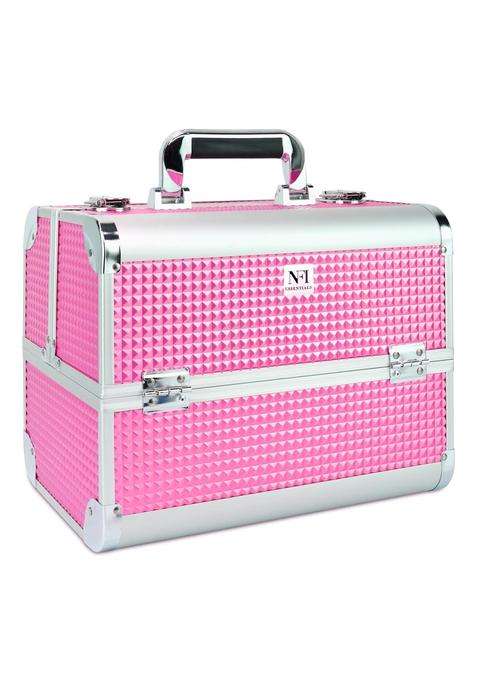 NFI Essentials Aluminium Cardboard Plastic Makeup Organizer Box Cosmetic Storage Case for Women Girls Vanity