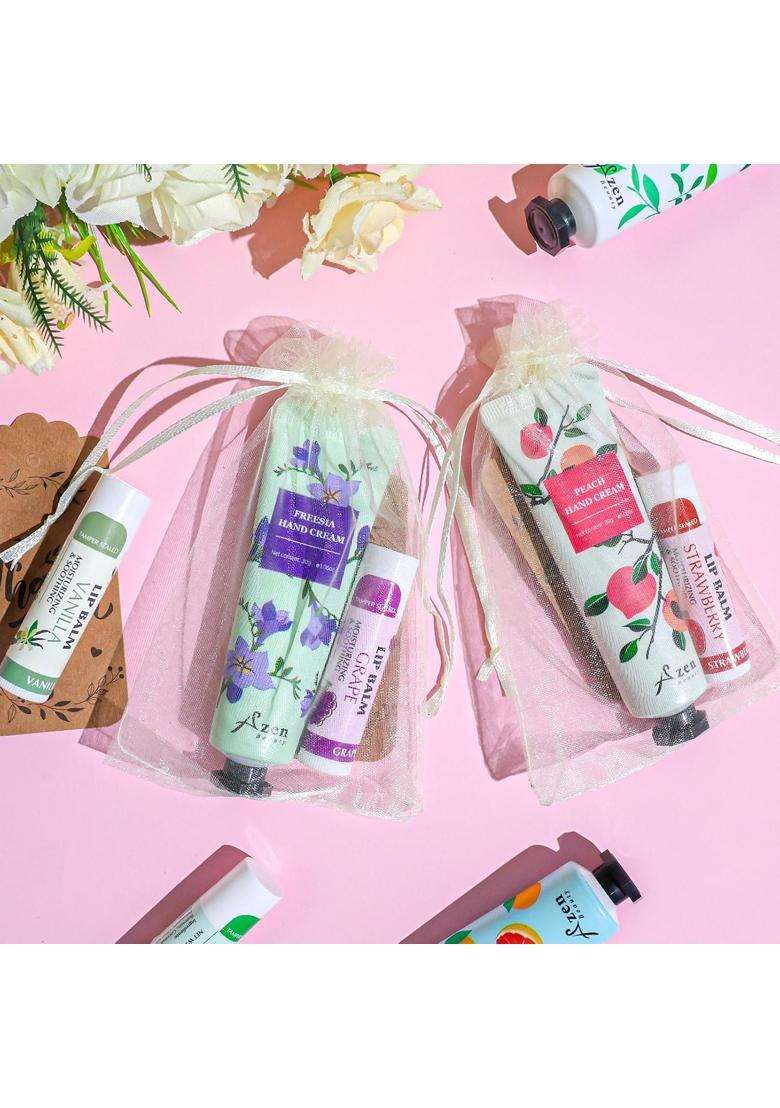 AZEN 12 Sets Bulk Gifts Hand Cream and Lip Balm Bulk Set with Organza Bag Thank You Card - Indya