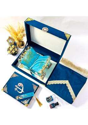 AL Hadaya Turquoise Luxury Bridal Quran Gift Set with Prayer Mat Tasbih Beads Digital Counter Rehal and Attar