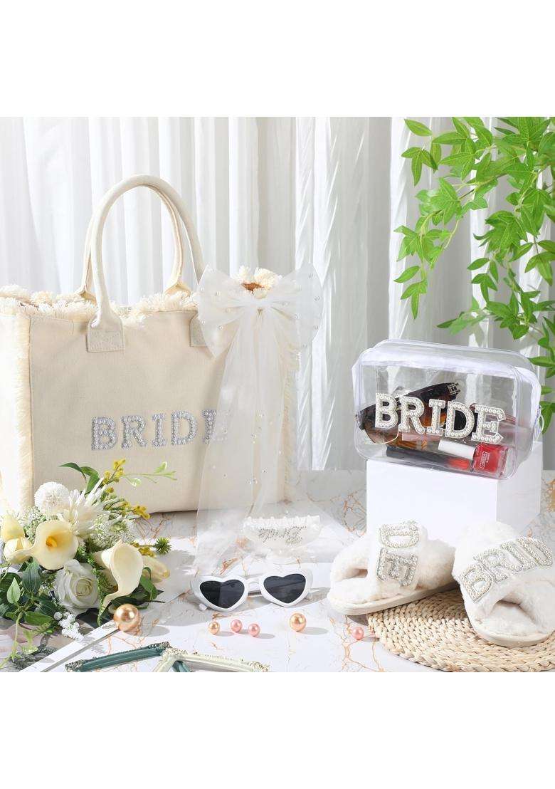 Blosssound Multicolour 5 Pcs Bride Gifts Set Include Bride Bag Cosmetic Bag Sunglasses Slippers Hair Clip - Indya