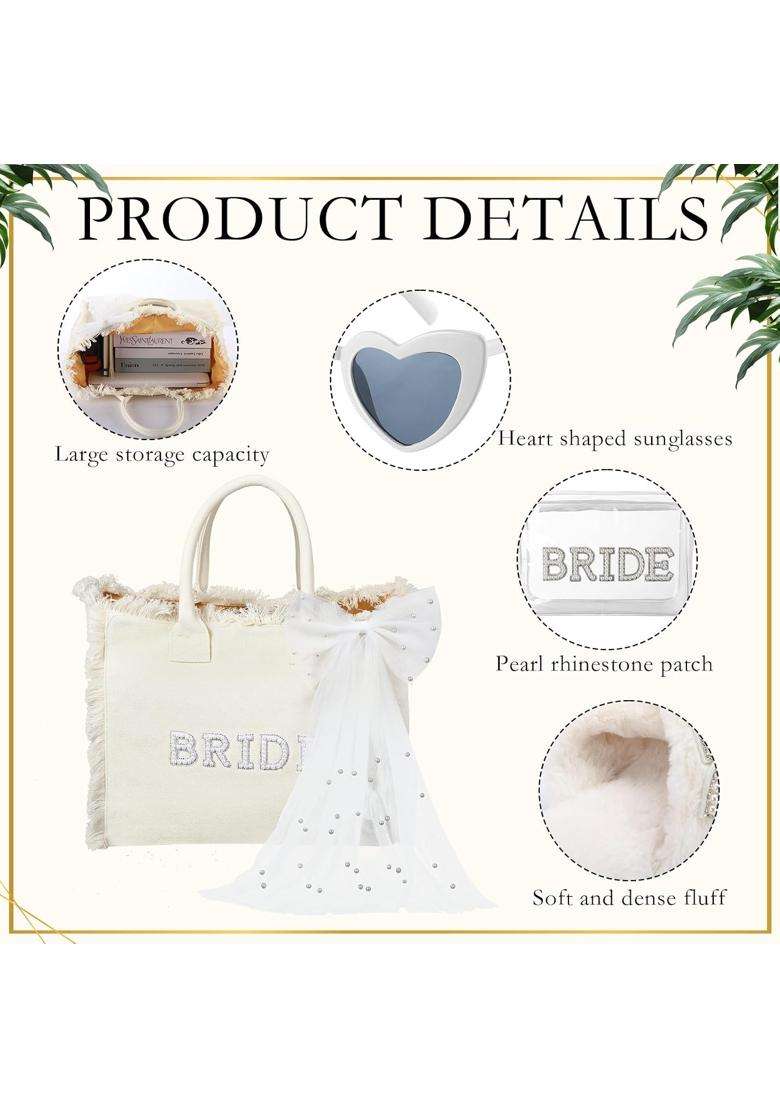 Blosssound Multicolour 5 Pcs Bride Gifts Set Include Bride Bag Cosmetic Bag Sunglasses Slippers Hair Clip - Indya