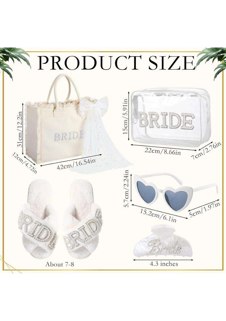 Blosssound Multicolour 5 Pcs Bride Gifts Set Include Bride Bag Cosmetic Bag Sunglasses Slippers Hair Clip - Indya
