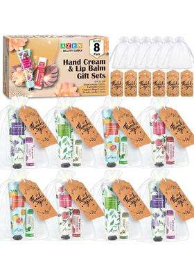 AZEN 8 Sets Bulk Gifts Hand Cream and Lip Balm Bulk Set with Organza Bag Thank You Card