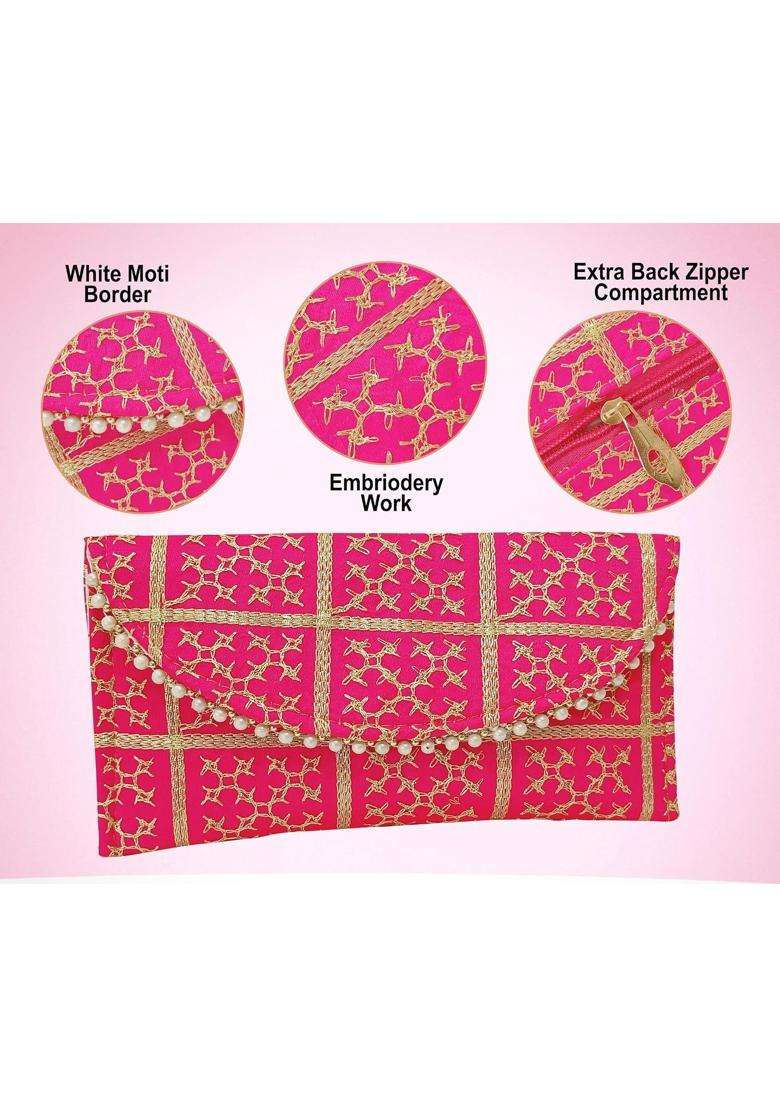 Trendifly Multicolour Embroidery Checks Design Wedding Return Gift Clutch for Women Wholesale Bridal Traveling - Indya