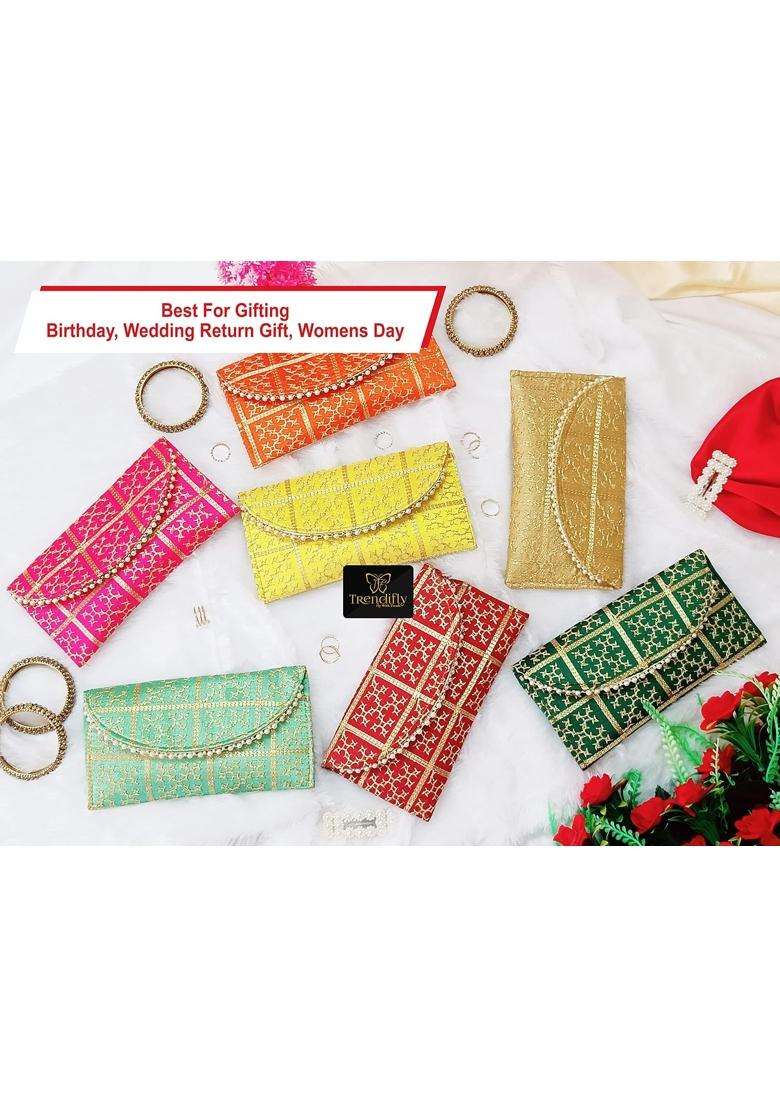 Trendifly Multicolour Embroidery Checks Design Wedding Return Gift Clutch for Women Wholesale Bridal Traveling - Indya