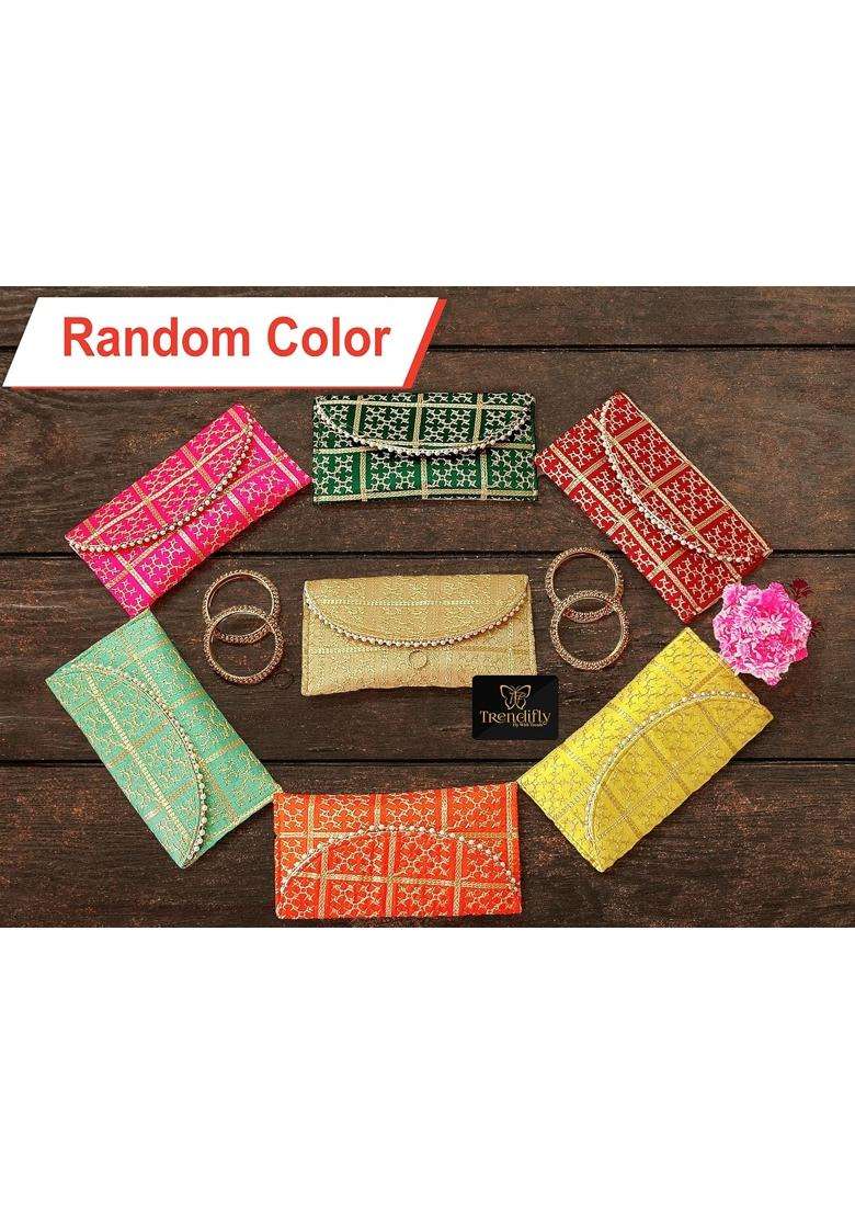 Trendifly Multicolour Embroidery Checks Design Wedding Return Gift Clutch for Women Wholesale Bridal Traveling - Indya