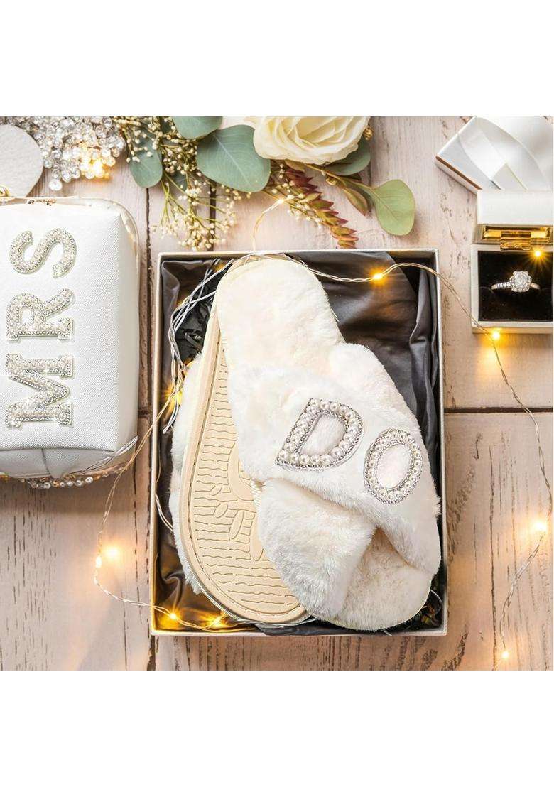 Vivajoy Bride to Be Gifts Bridal Shower Gifts and Wedding Gifts for Bride Gift Set Makeup Bag Slippers - Indya
