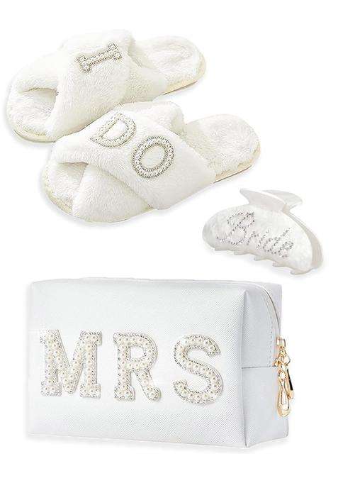 Vivajoy Bride to Be Gifts Bridal Shower Gifts and Wedding Gifts for Bride Gift Set Makeup Bag Slippers