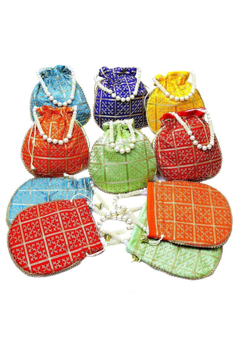 Trendifly Traditional Pearl Handle Potli Bag Bridal Wedding Return Gift Drawstring Batua Bag Wholesale - Indya