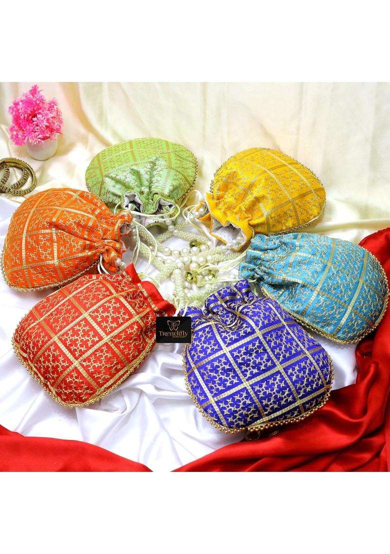 Trendifly Traditional Pearl Handle Potli Bag Bridal Wedding Return Gift Drawstring Batua Bag Wholesale - Indya