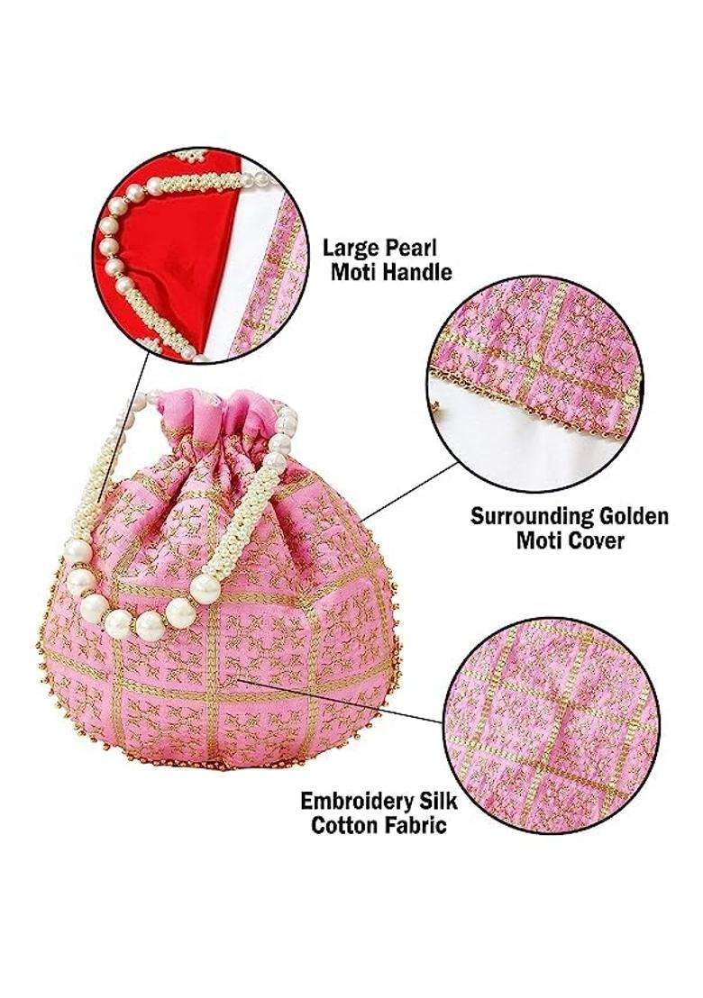 Trendifly Traditional Pearl Handle Potli Bag Bridal Wedding Return Gift Drawstring Batua Bag Wholesale - Indya