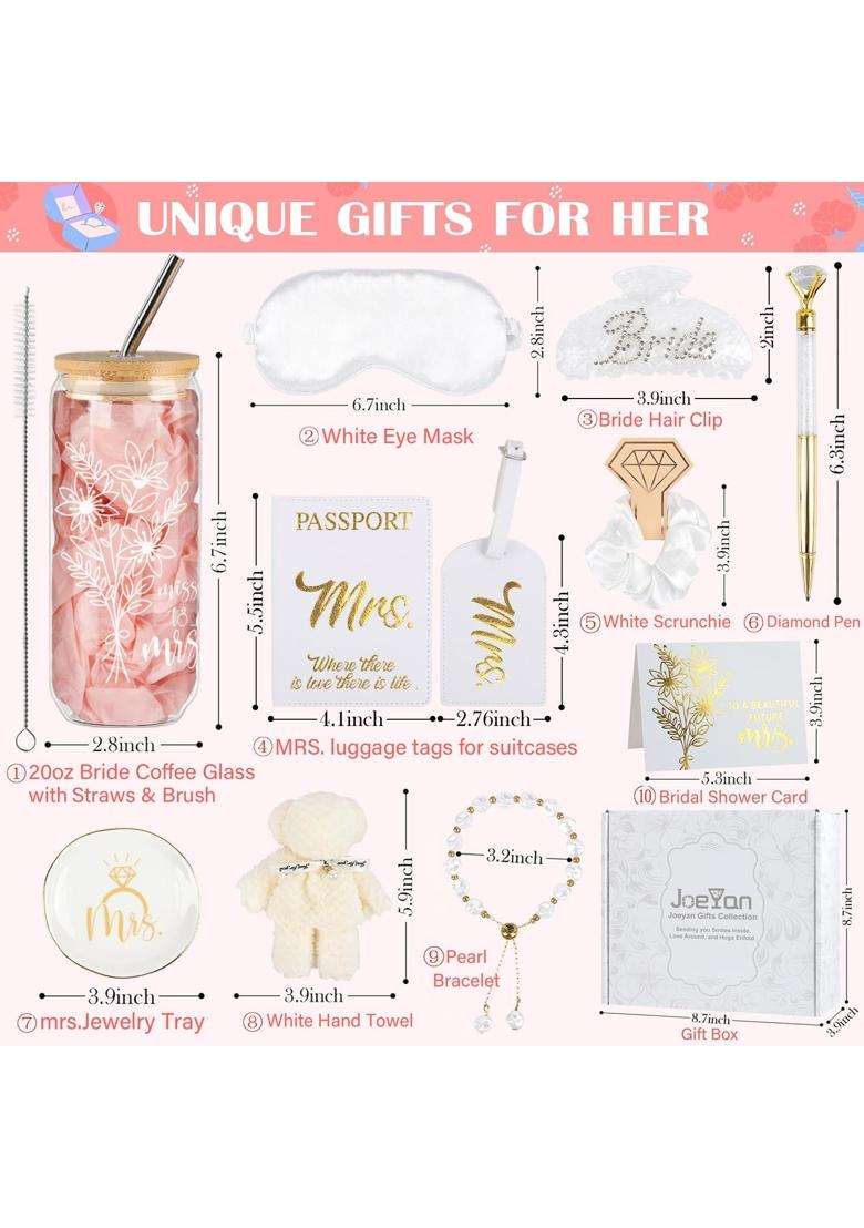 Joeyan White Bride to Be Gifts Box 10Pcs Bridal Shower Gifts for Bride Engagement to Honeymoon Gift for Her - Indya